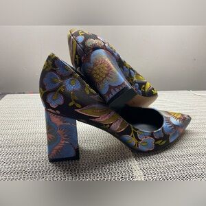 Marc Fisher Blue and Black Floral Heels